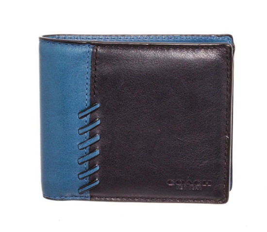 Coach Blue &amp; Black Leather RNR Compact ID Wallet