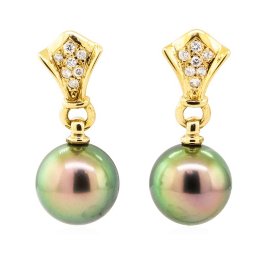 0.15 ctw Diamond and Pearl Earrings - 18KT Yellow Gold