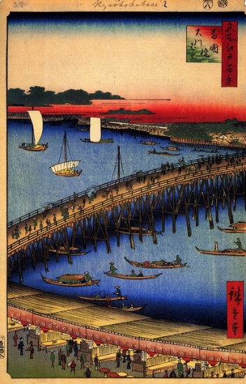 Hiroshige  - Ryogoku Bridge and the Great Riverbank