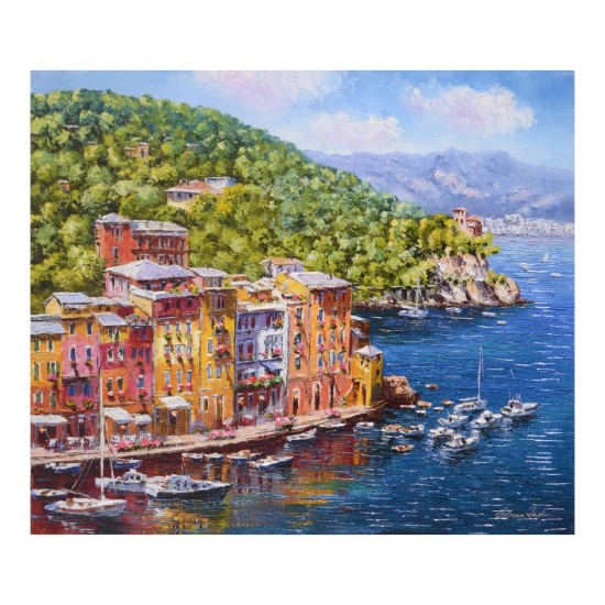 Sam Park, "Portofino" Hand Embellished Limited Edition Serigraph on Canvas, Numb