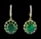 9.71 ctw Emerald and Diamond Earrings - 14KT Yellow Gold