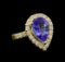 3.46 ctw Tanzanite and Diamond Ring - 14KT Yellow Gold