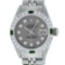 Rolex Ladies Stainless Steel Slate Grey Stamp Diamond & Emerald Datejust Wristwa