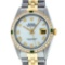 Rolex Mens 2 Tone Mother Of Pearl Diamond & Emerald 36MM Datejust Wristwatch