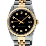 Rolex Mens 2 Tone Black Diamond 36MM Datejust Wristwatch