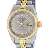 Rolex Ladies 2 Tone Yellow Gold & Stainless Steel Slate Grey Roman Datejust Wris