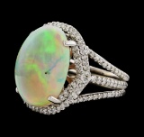 11.85 ctw Opal and Diamond Ring - 14KT White Gold
