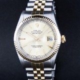 Rolex Mens 2 Tone Rare Champagne Tapestry Index 36MM Datejust Wristwatch Oyster