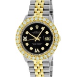 Rolex Mens 2 Tone Black VS 4 ctw Beadset Diamond Datejust Wristwatch with Rolex