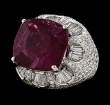 17.68 ctw Pink Tourmaline and Diamond Ring - 18KT White Gold