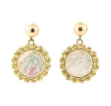 Mother of Pearl Coin Earrings - 14KT Yellow Gold