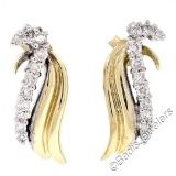 14kt White and Yellow Gold 0.60 ctw Round Diamond Wing Flame Drop Earrings