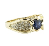 2.24 ctw Round Brilliant Blue Sapphire And Diamond Ring - 14KT Yellow And White