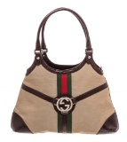 Gucci Beige Canvas Brown Leather Interlocking Shoulder Bag