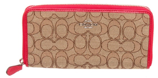 Coach Beige Signature PVC Canvas Zippy Wallet