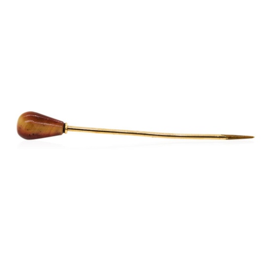 Agate Stick Pin - 10KT Yellow Gold