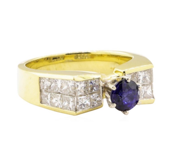 2.45 ctw Blue Sapphire And Diamond Ring - 18KT Yellow Gold