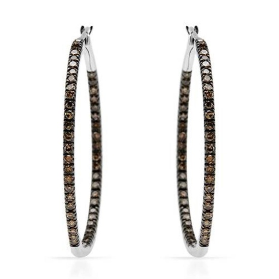 14k White Gold 1.00 ctw Brown Diamonds Earrings, (SI1-SI2/Gold)