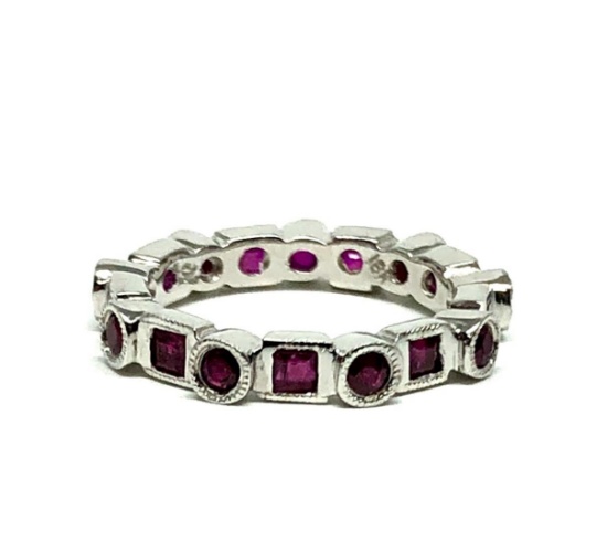 1.35 ctw Square Step Rubies Ring - 18KT White Gold
