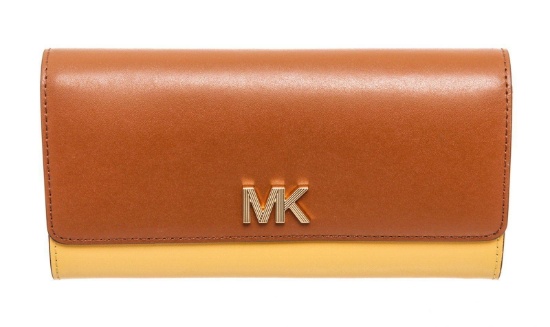 Michael Kors Brown &amp; Yellow Montgomery Flap Wallet