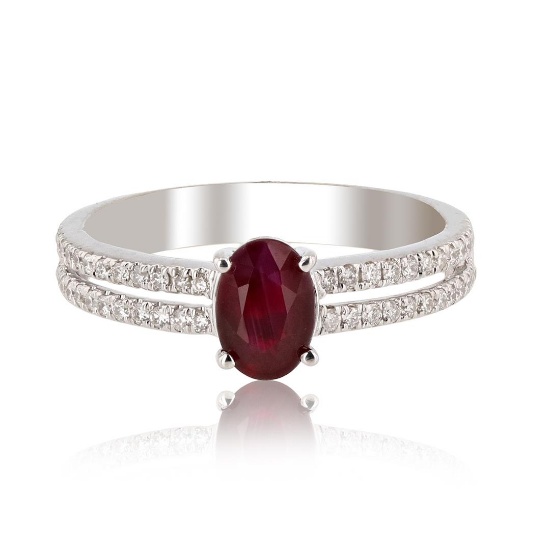 1.10 ctw Ruby and  0.24 ctw Diamond 14K White Gold Ring (GIA CERTIFIED)
