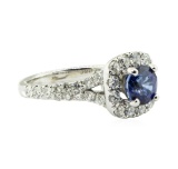 2.47 ctw Round Brilliant Blue Sapphire And Diamond Ring - 14KT White Gold
