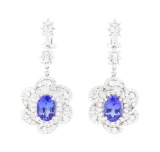 11.90 ctw Tanzanite And Diamond Earrings - 18KT White Gold