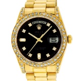 Rolex Mens 18K Yellow Black Diamond Lugs President Wristwatch With Rolex Box & A