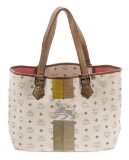 MCM White Visetos Coated Canvas Lion Shopper Tote
