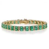 12.25 ctw Emerald and 2.20 ctw Diamond 14K Yellow Gold Bracelet