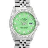 Rolex Mens Stainless Steel Green Diamond 36MM Oyster Perpetual Datejust