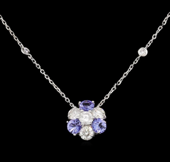 14KT White Gold 1.44 ctw Tanzanite and Diamond Necklace