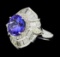 9.95 ctw Round Brilliant Tanzanite And Marquise Shaped Cut Diamond Ring - 18KT W