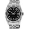 Rolex Mens 36MM Stainless Steel Black String Pyramid Diamond Bezel Datejust Wris