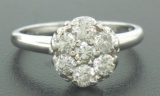14k Solid White Gold 0.91 ctw 7 Raised Round Brilliant Cut Diamond Cluster Ring