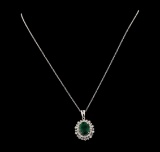 5.14 ctw Emerald and Diamond Pendant With Chain - 14KT White Gold