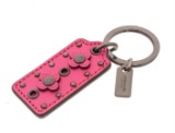 Coach Pink Leather Floral Studded Tag Keychain