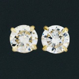 14k Yellow Gold 1.11 ctw Round Brilliant Cut Diamond Claw Prong Stud Earrings