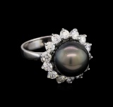 1.46 ctw Pearl and Diamond Ring - 14KT White Gold