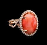 6.62 ctw Coral and Diamond Ring - 14KT Rose Gold