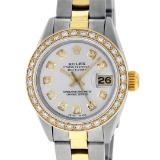 Rolex Ladies 26 Yellow Gold Stainless Steel Silver Diamond 26MM Datejust Wristwa