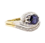 1.28 ctw Blue Sapphire And Diamond Ring And Attached Band - 14KT Yellow Gold