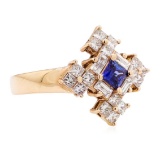 1.16 ctw Princess Brilliant Blue Sapphire And Baguette Cut Diamond Ring - 14KT R
