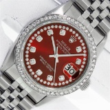 Rolex Mens Stainless Steel Red String Diamond 36MM Datejust Wristwatch