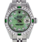 Rolex Ladies Stainless Steel Green MOP Diamond Datejust Wristwatch