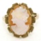 Vintage 14k Yellow Gold Oval Carved Shell Cameo Ring w/ Brushed Finish Frame