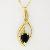 14kt Yellow Gold Pear Cabochon Black Onyx Open Pendant Necklace