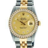 Rolex Mens 2 Tone Champagne Diamond 36MM Datejust Wriswatch