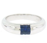 18k White Gold 0.65 ctw Invisible Set Royal Blue Princess Sapphire Band Ring