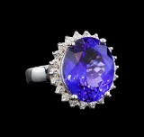 GIA Cert 10.17 ctw Tanzanite and Diamond Ring - 14KT White Gold